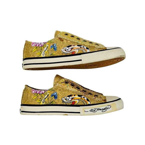Vtg Y2K Ed Hardy Yellow Canvas Sneakers| McBling Grunge Sleaze Baddie Streetwear - Picture 4 of 16